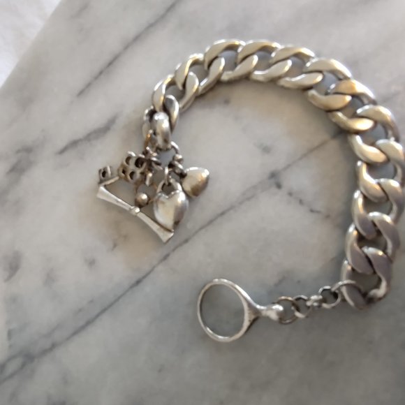 Fossil Bracelet, Chunky, Silver with Rhinestone Charm - Picture 6 of 8